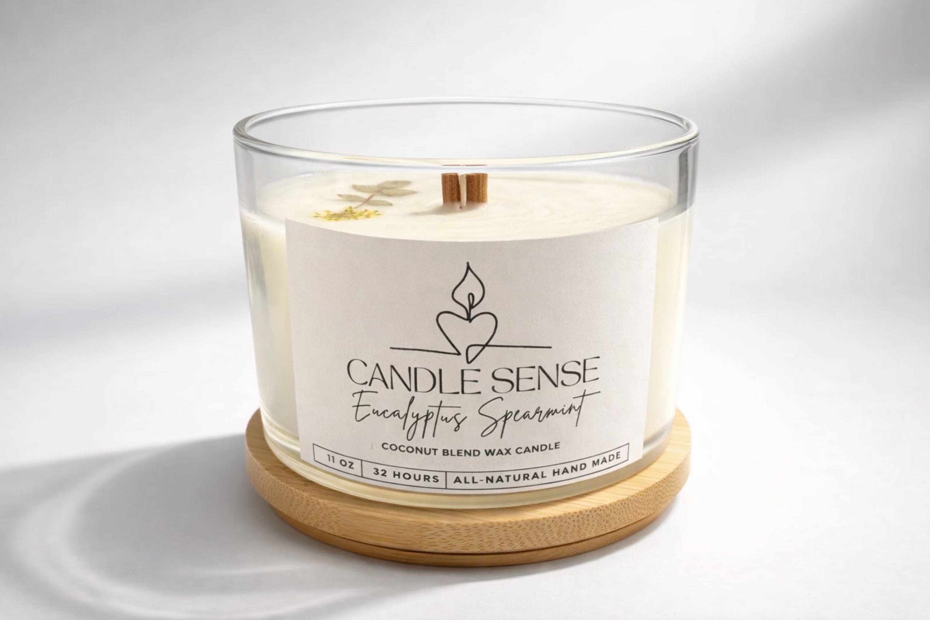 Eucalyptus Spearmint Coconut Wax Candle – 11 oz | Wood Wick Candle | Candle Sense
