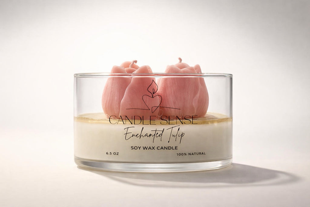 Enchanted Tulip Soy Wax Candle – Japanese Cherry Blossom Scent | Decorative Floral Candle | Candle Sense