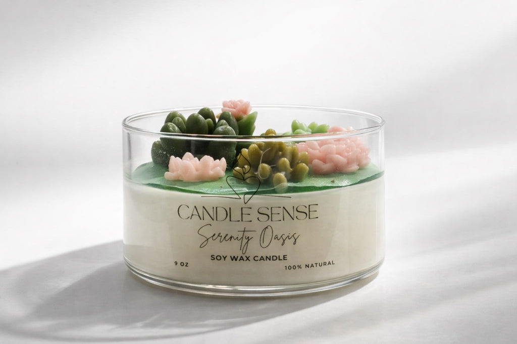 Serenity Oasis Soy Wax Candle – Bamboo Garden Scent | Succulent Decorative Candle | Candle Sense