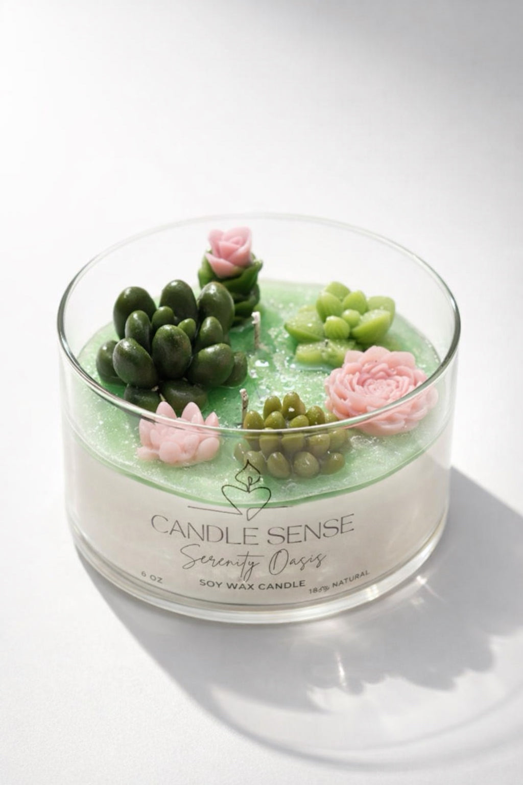 Serenity Oasis Soy Wax Candle – Bamboo Garden Scent | Succulent Decorative Candle | Candle Sense